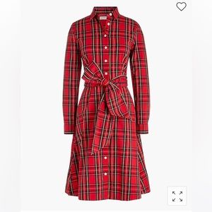 J. Crew Long-sleeve tie-waist shirtdress in tartan